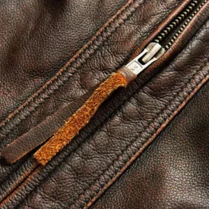 Stylish Leather Jacket for Men - Zip Close-up View