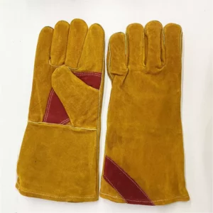 Heat Resistant Industrial Cow Split Leather Long Cuff Safety Gloves for Welder