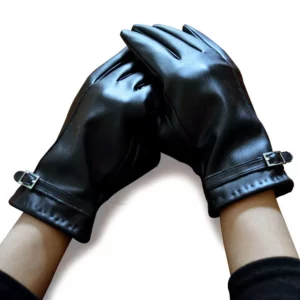 Winter Cold Proof Full Finger Warm Touch Screen Black Leather Gloves